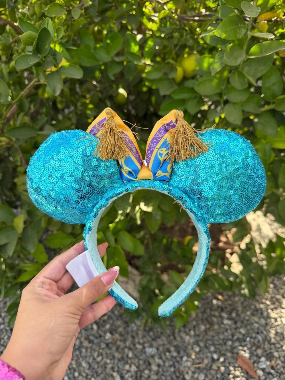 Teal Sequin Princess Mouse Ears Headband with Decorative Bow